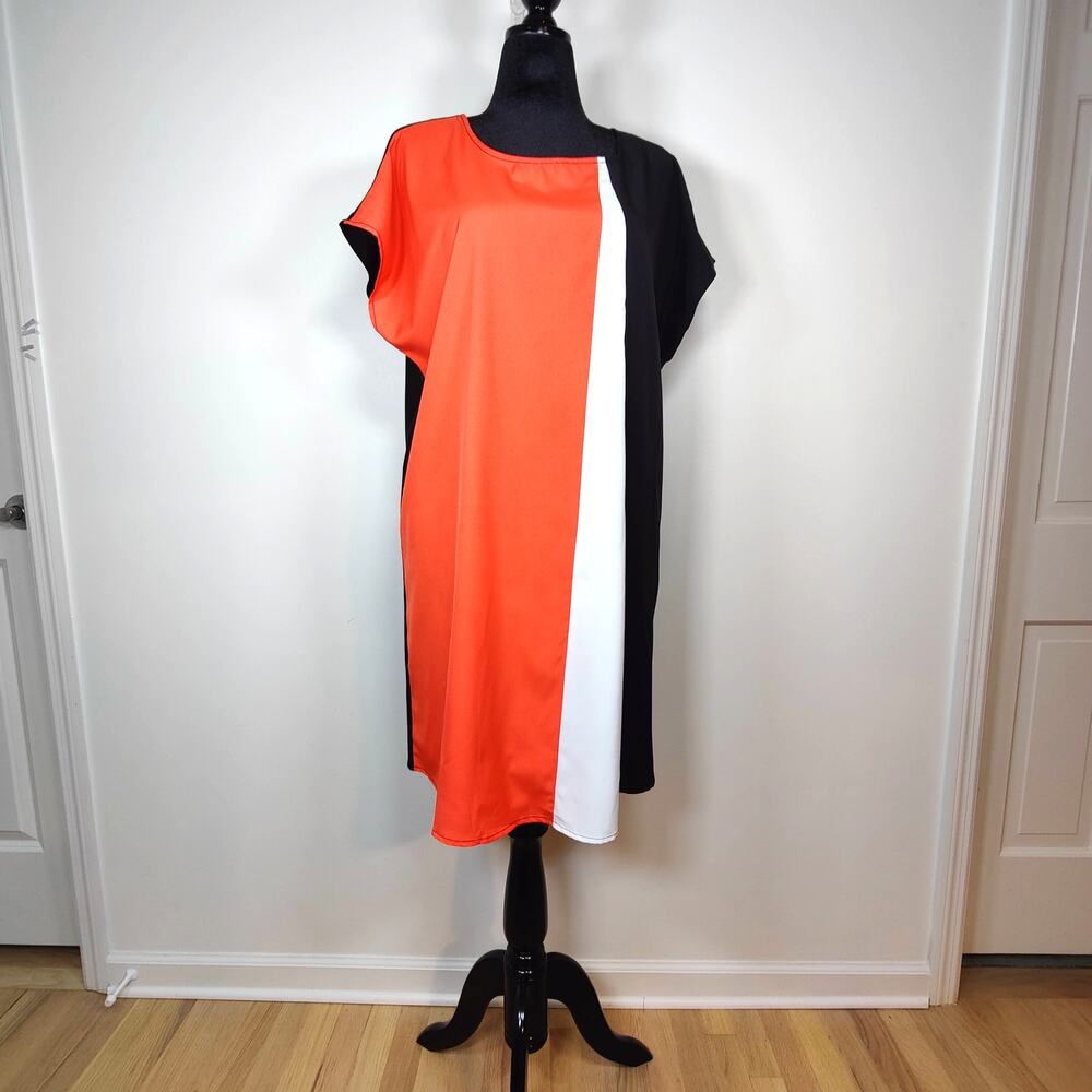Emery Rose Colorblock Shift Dress 1X‎ Coral Black White Minimalist Lagenlook